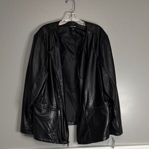 Roz & Ali Women's Black Faux Leather Open-Front Jacket